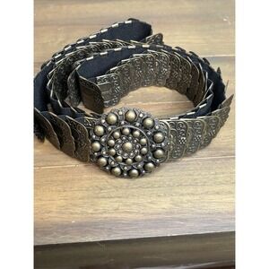 Vintage 1980's Antique Bronze‎ Tone Embossed Stretch Fishscale Belt